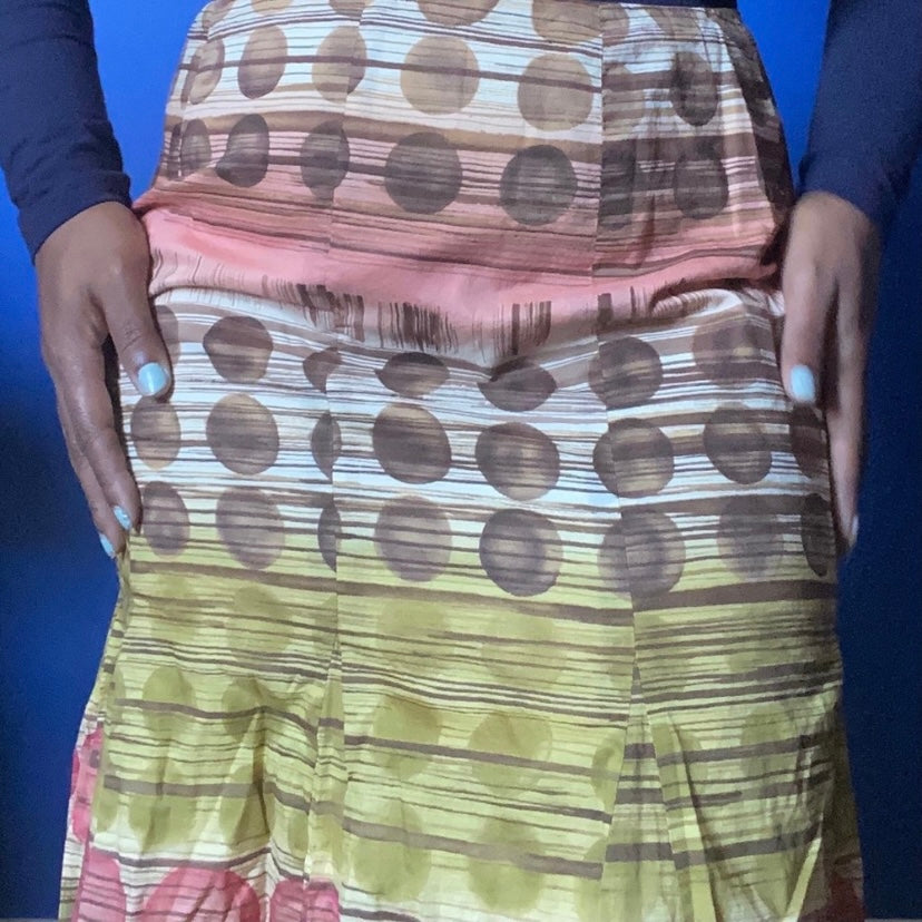Vintage Earth-Toned Polka-Dot A-Line Cotton Pleated Skirt (12)