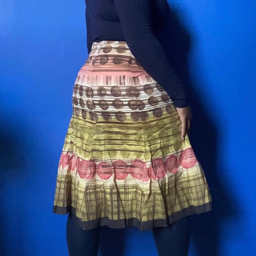 Vintage Earth-Toned Polka-Dot A-Line Cotton Pleated Skirt (12)