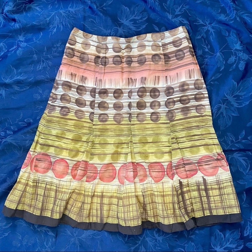 Vintage Earth-Toned Polka-Dot A-Line Cotton Pleated Skirt (12)
