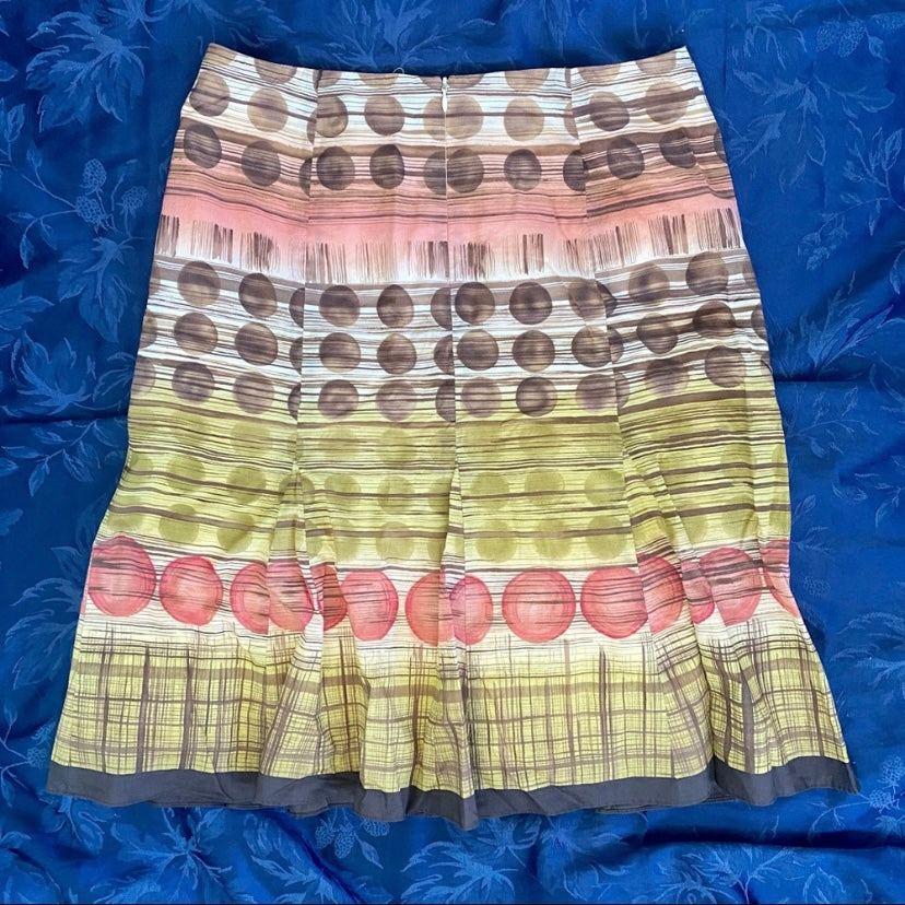 Vintage Earth-Toned Polka-Dot A-Line Cotton Pleated Skirt (12)