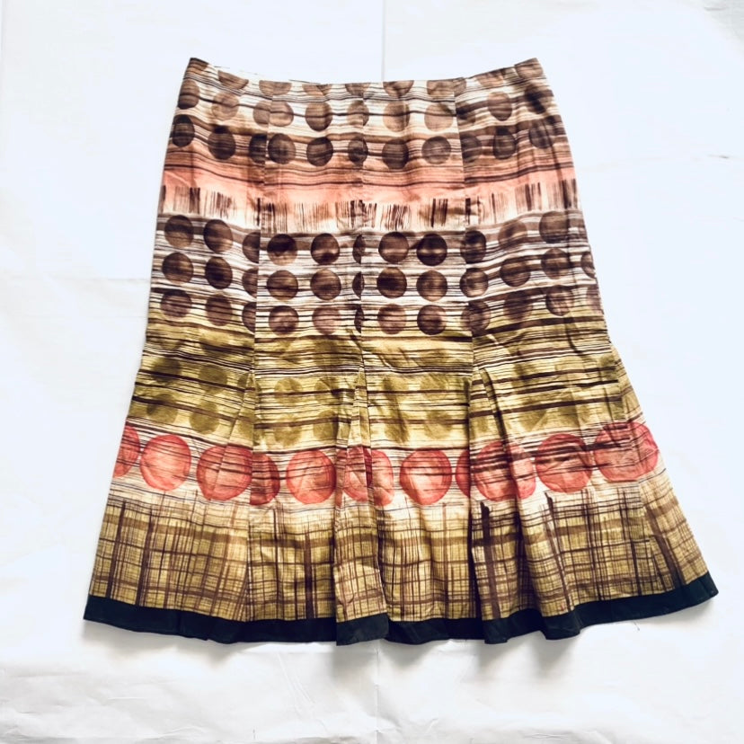 Vintage Earth-Toned Polka-Dot A-Line Cotton Pleated Skirt (12)