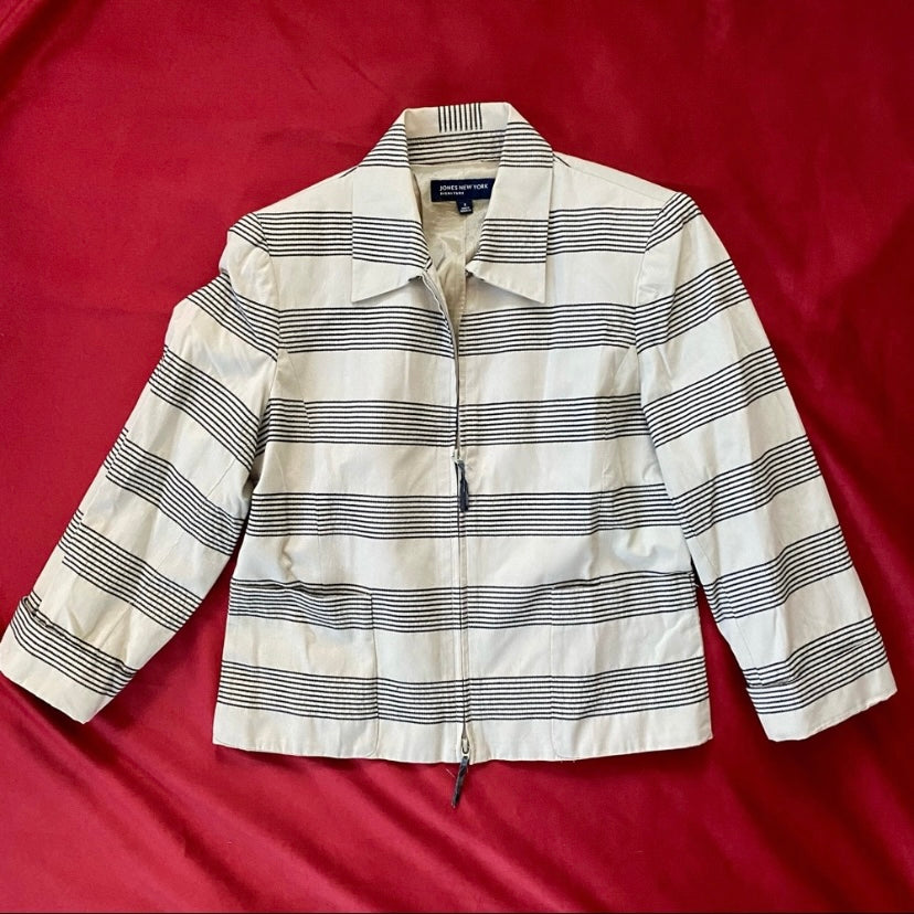 Y2K Zip-up Striped Beige & Black Striped Cotton Jacket (8)