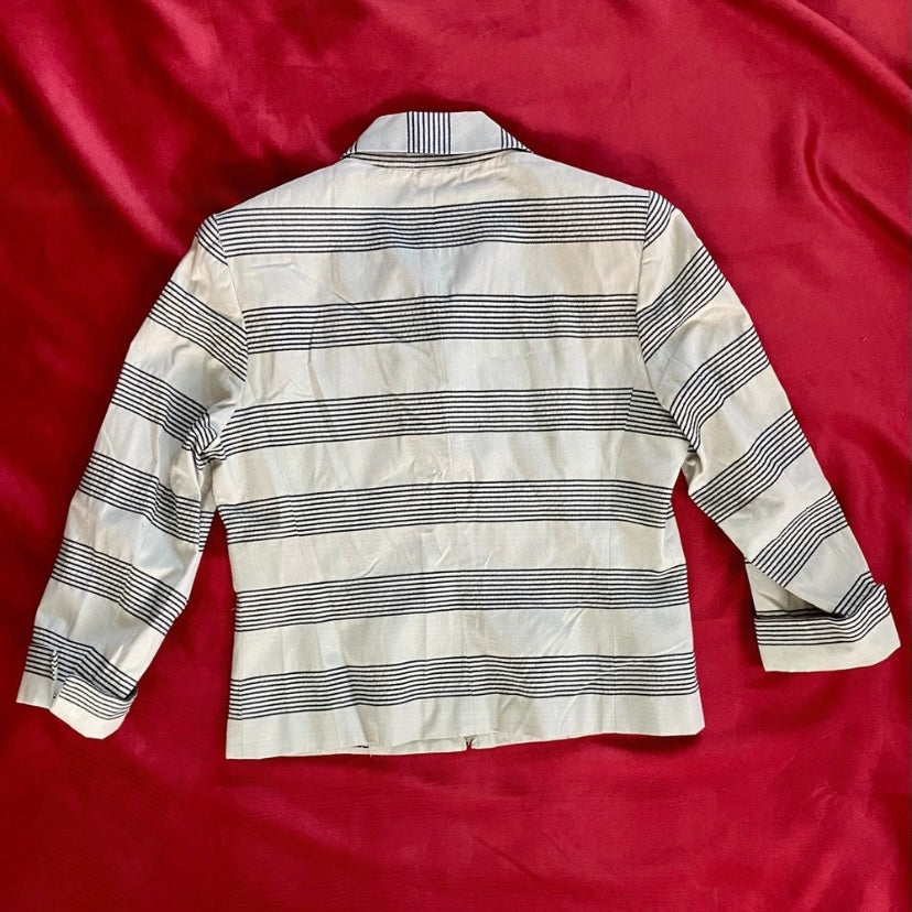 Y2K Zip-up Striped Beige & Black Striped Cotton Jacket (8)