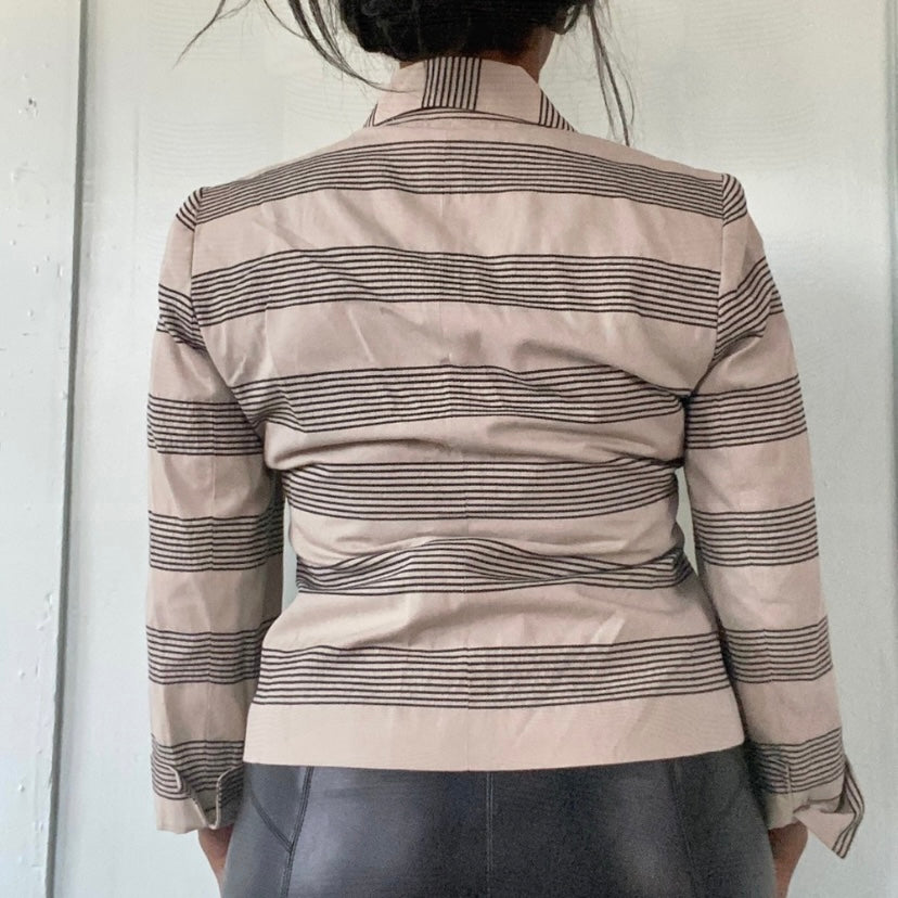 Y2K Zip-up Striped Beige & Black Striped Cotton Jacket (8)