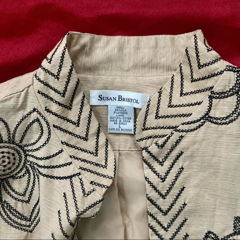 Vintage Susan Bristol Beige Embroidered Floral Jacket (L)