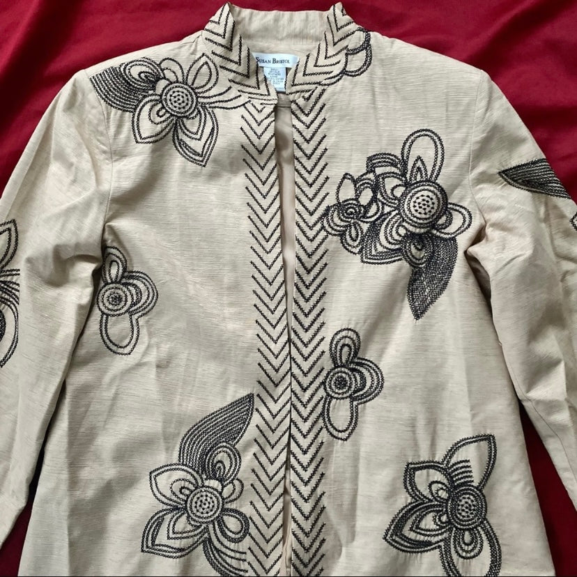 Vintage Susan Bristol Beige Embroidered Floral Jacket (L)