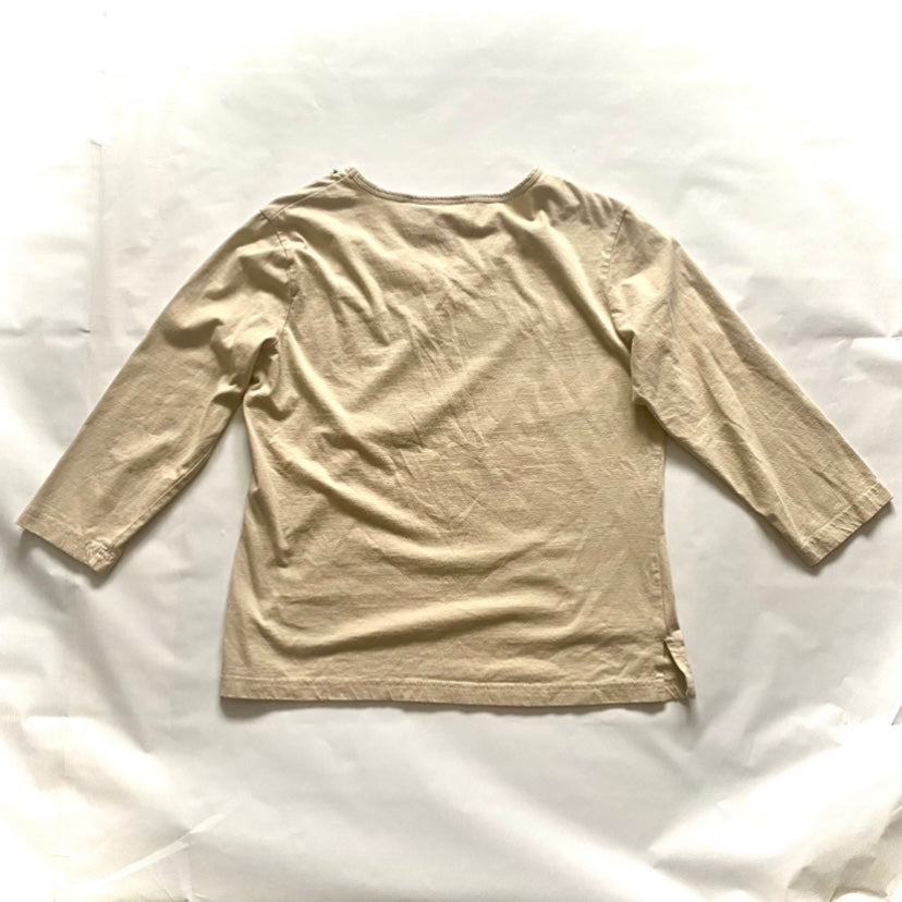 Phool Beige V-Neck Floral Sequin Embellished 3/4 Sleeve Shirt (L)