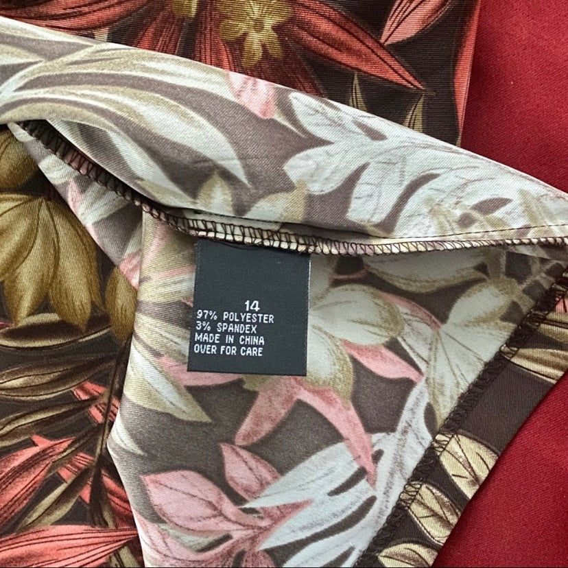 Retro Brown Tropical Floral Boat Neck Sheath Dress (14)
