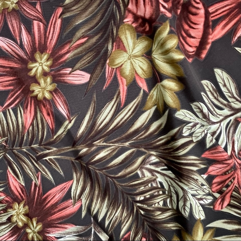 Retro Brown Tropical Floral Boat Neck Sheath Dress (14)