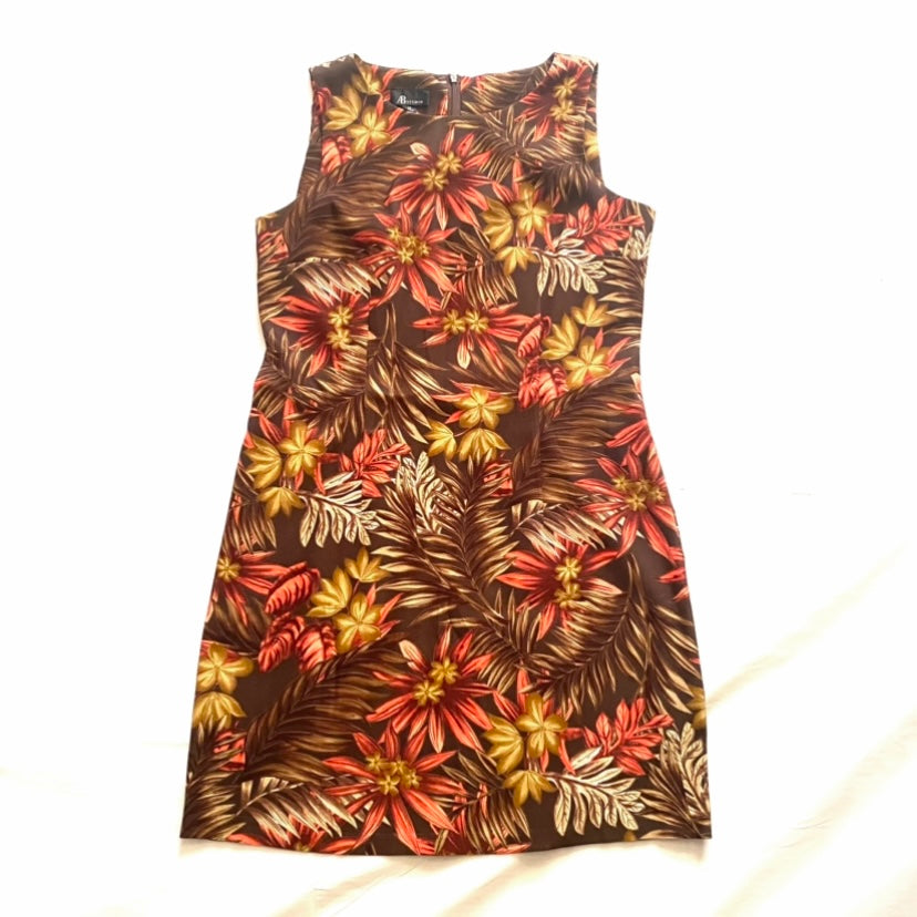 Retro Brown Tropical Floral Boat Neck Sheath Dress (14)