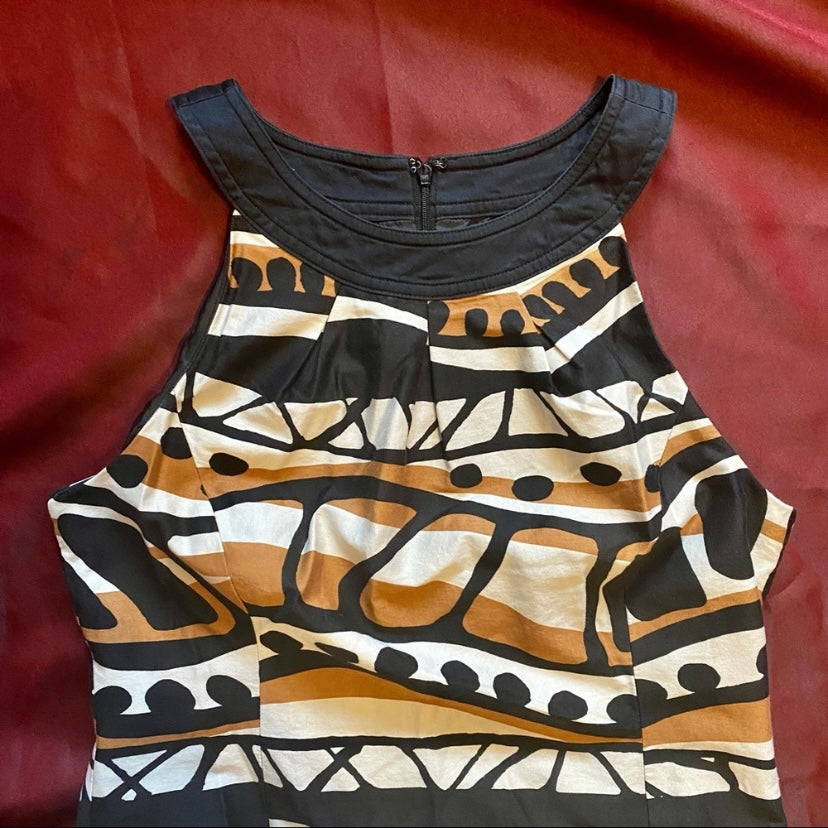 Terracotta, Black & White Abstract Sleeveless Mod Dress (8)