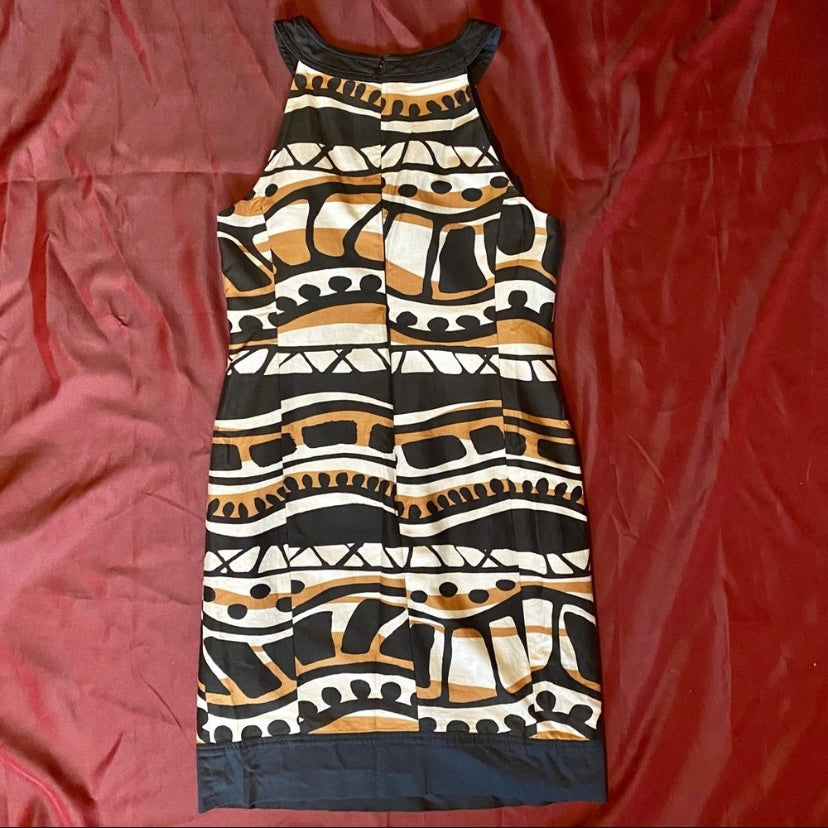 Terracotta, Black & White Abstract Sleeveless Mod Dress (8)