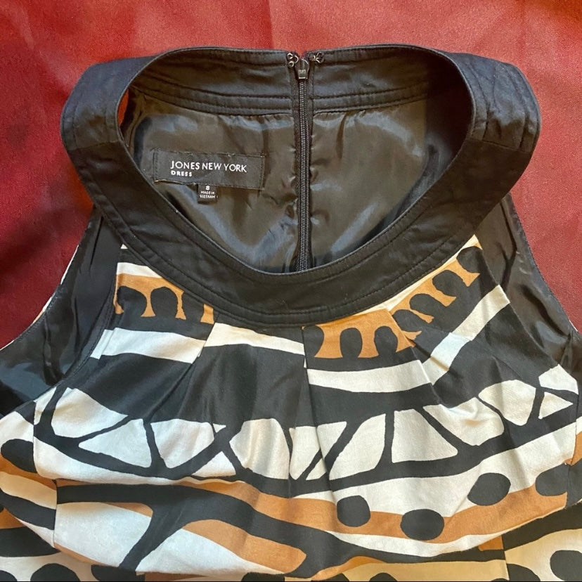 Terracotta, Black & White Abstract Sleeveless Mod Dress (8)