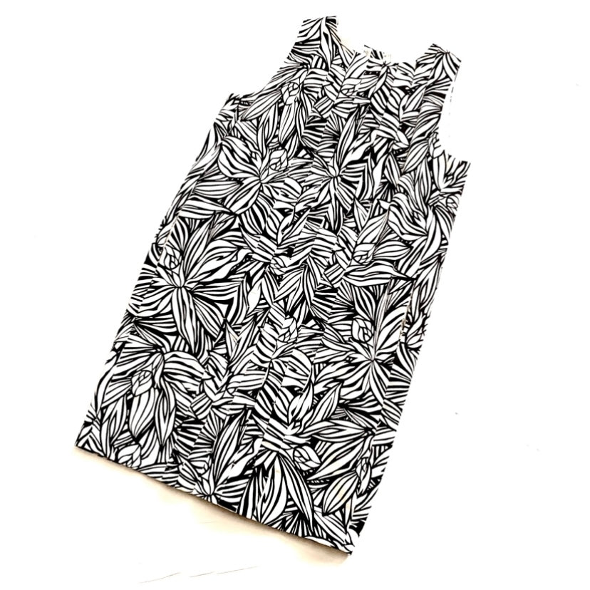 Espresso/White Floral Pleated Linen Shift Dress