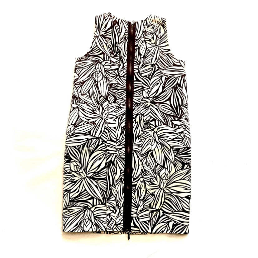 Espresso/White Floral Pleated Linen Shift Dress