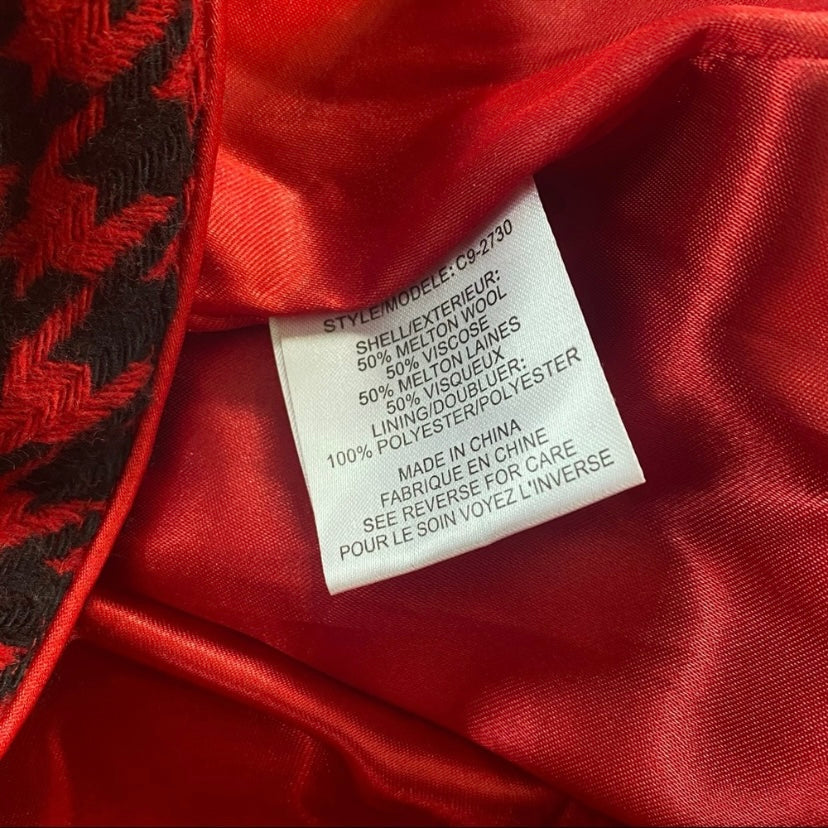 🔔 Y2K Red, Black, & Gold House of Deréon Wool Houndstooth Jacket