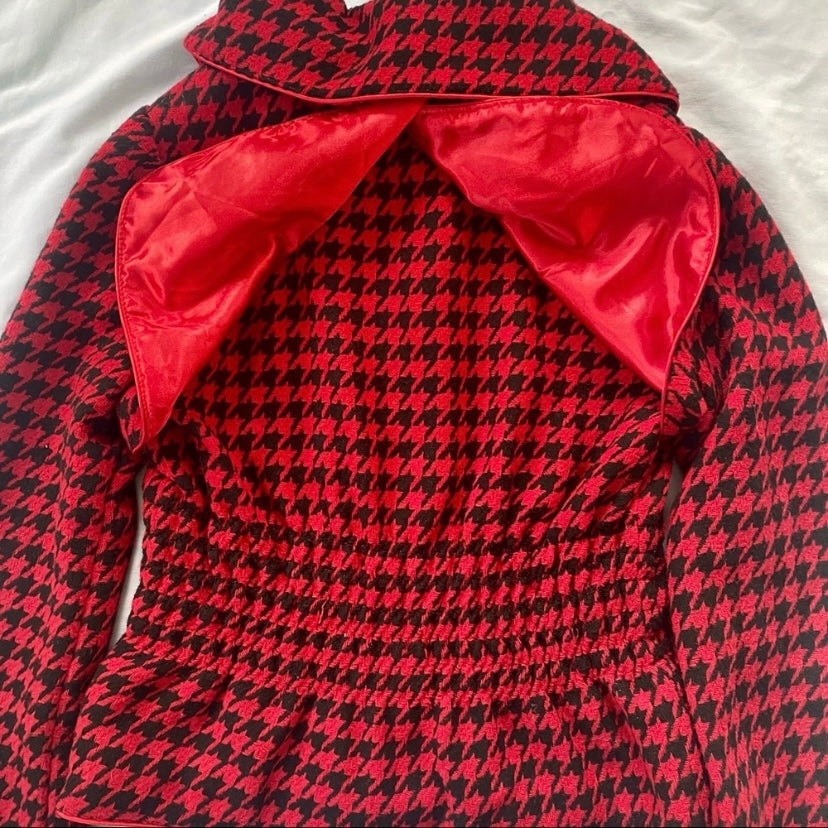 🔔 Y2K Red, Black, & Gold House of Deréon Wool Houndstooth Jacket