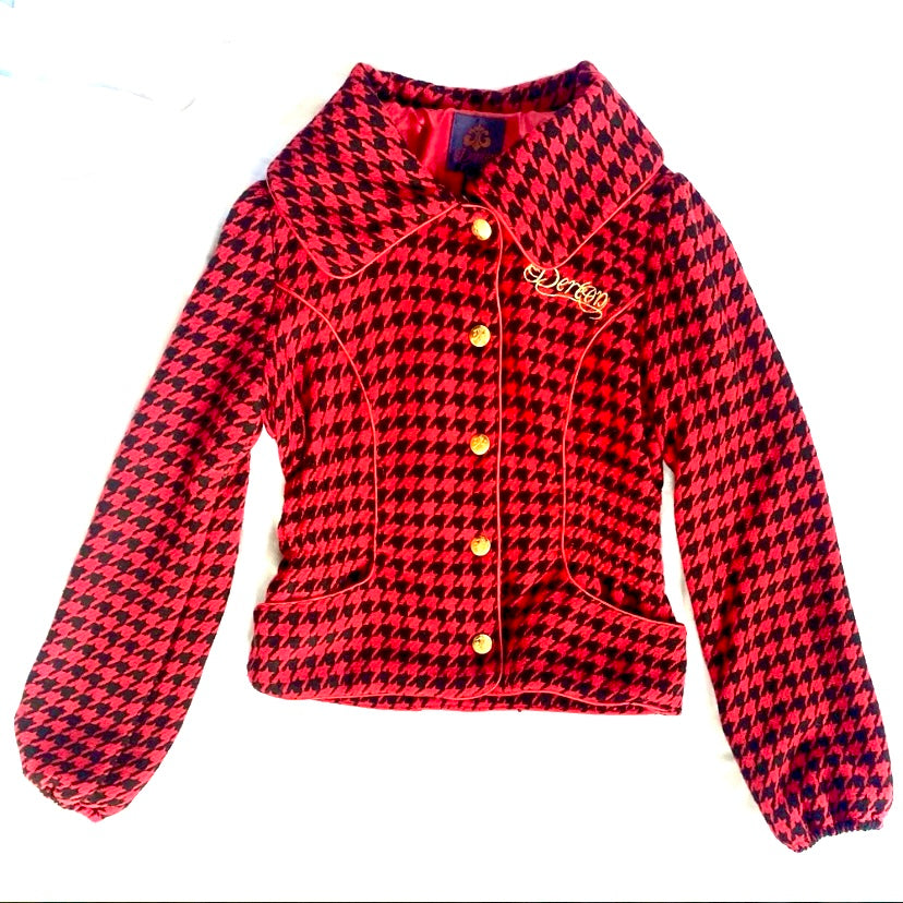 🔔 Y2K Red, Black, & Gold House of Deréon Wool Houndstooth Jacket