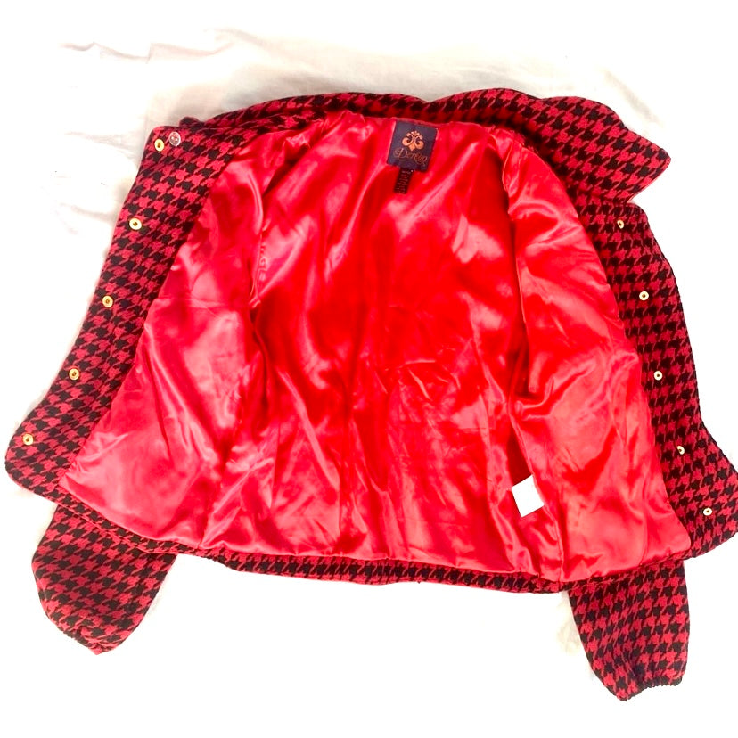 🔔 Y2K Red, Black, & Gold House of Deréon Wool Houndstooth Jacket
