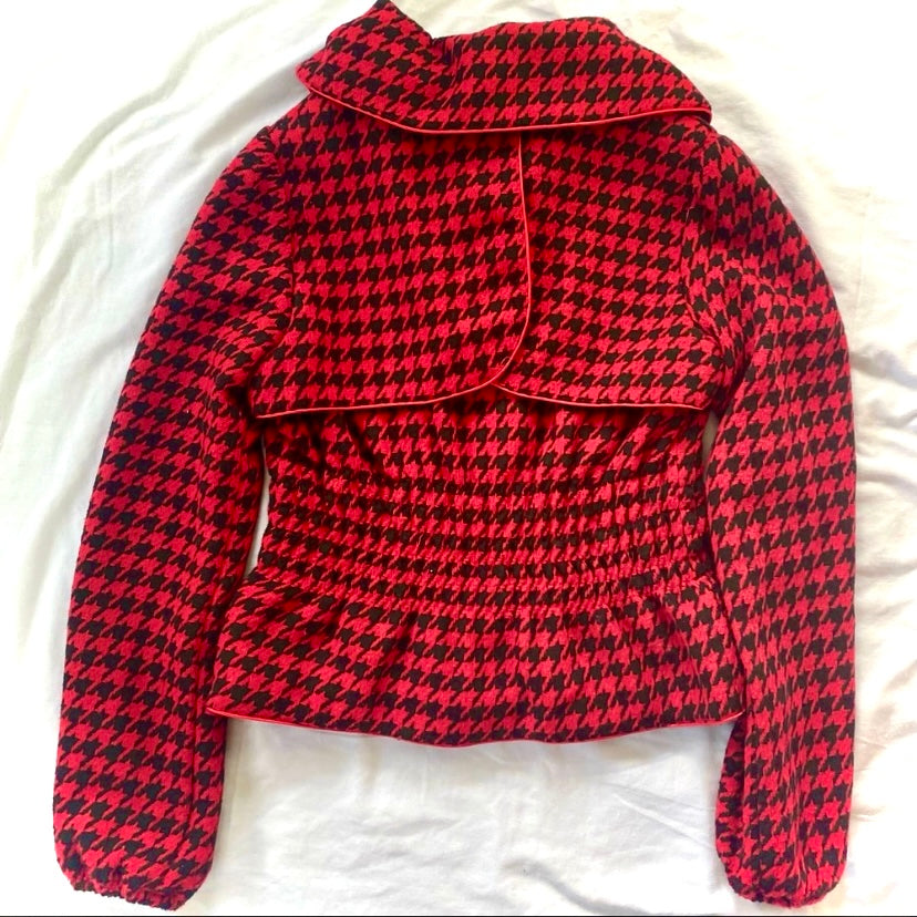 🔔 Y2K Red, Black, & Gold House of Deréon Wool Houndstooth Jacket