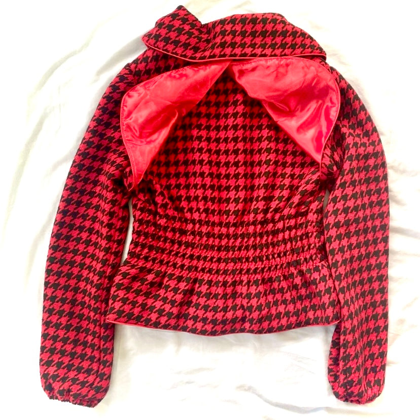 🔔 Y2K Red, Black, & Gold House of Deréon Wool Houndstooth Jacket