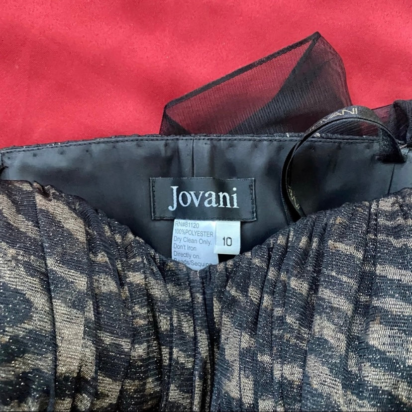NWT Formal Strapless Black/Gold Zebra Print Dress w/ Red Ribbon & Tulle Sash (M)