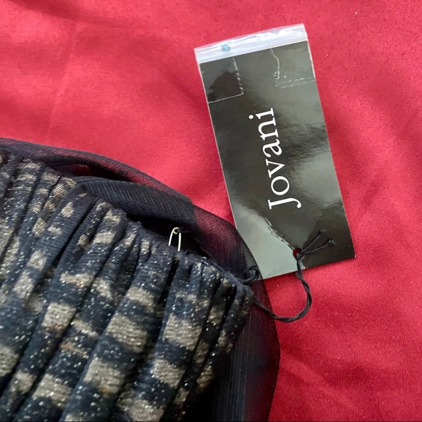 NWT Formal Strapless Black/Gold Zebra Print Dress w/ Red Ribbon & Tulle Sash (M)