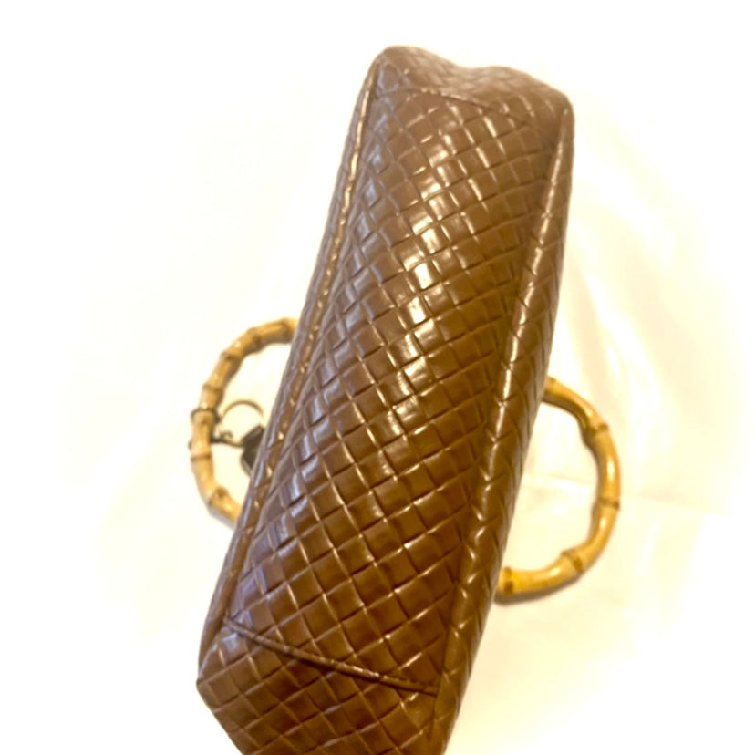 RELIC Chocolate Brown Woven Handbag w/ Bamboo Handles & Crossbody Strap