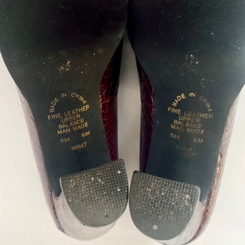 Vintage Mahogany Crocodile Leather Loafer Heels (8 1/2 M)