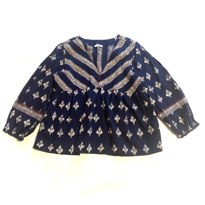 Lucky Brand Women’s Cotton Navy/White/Red Embroidered Boho Blouse (M)