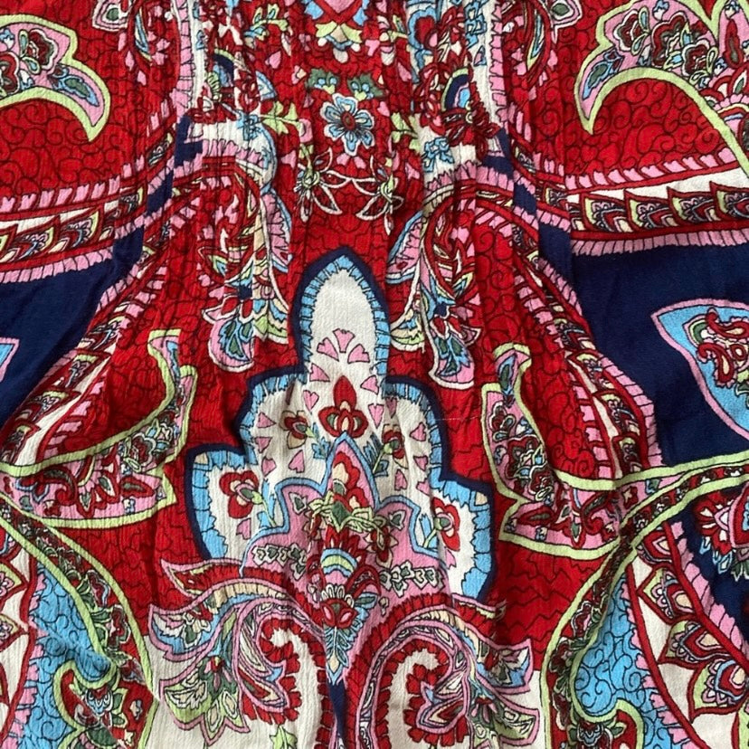 bila Cold Shoulder Red, Navy Blue, & Multicolor Paisley Boho Blouse (M)