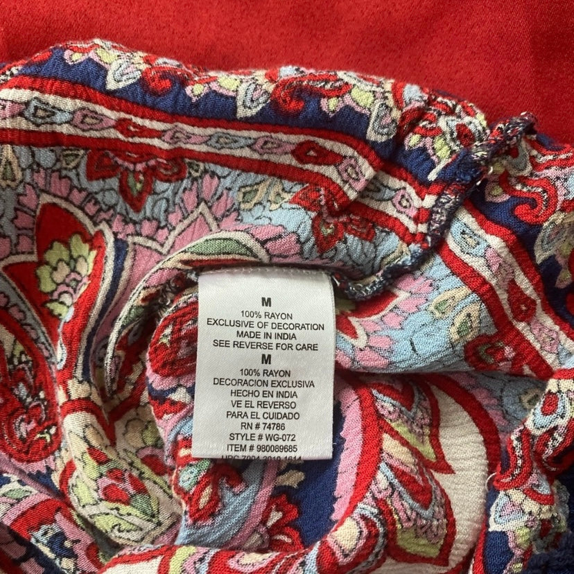 bila Cold Shoulder Red, Navy Blue, & Multicolor Paisley Boho Blouse (M)