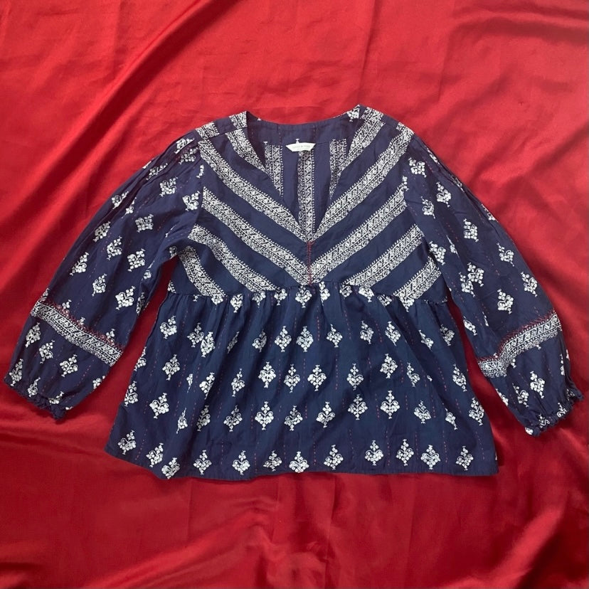 Lucky Brand Women’s Cotton Navy/White/Red Embroidered Boho Blouse (M)
