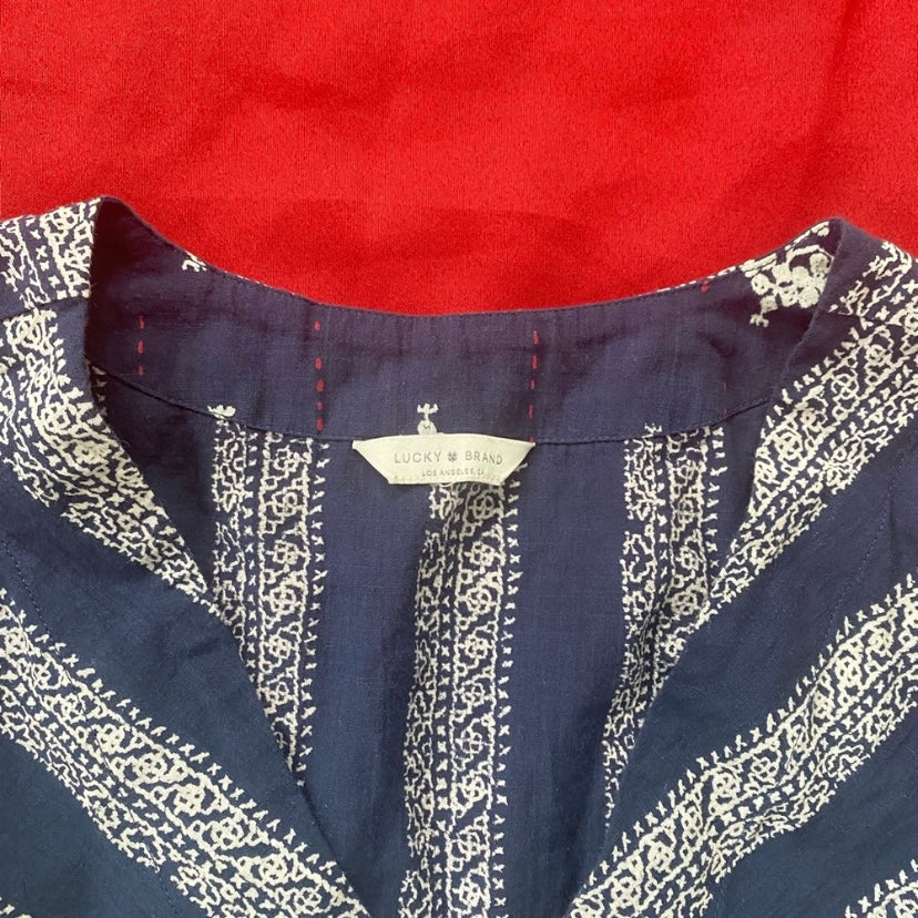 Lucky Brand Women’s Cotton Navy/White/Red Embroidered Boho Blouse (M)