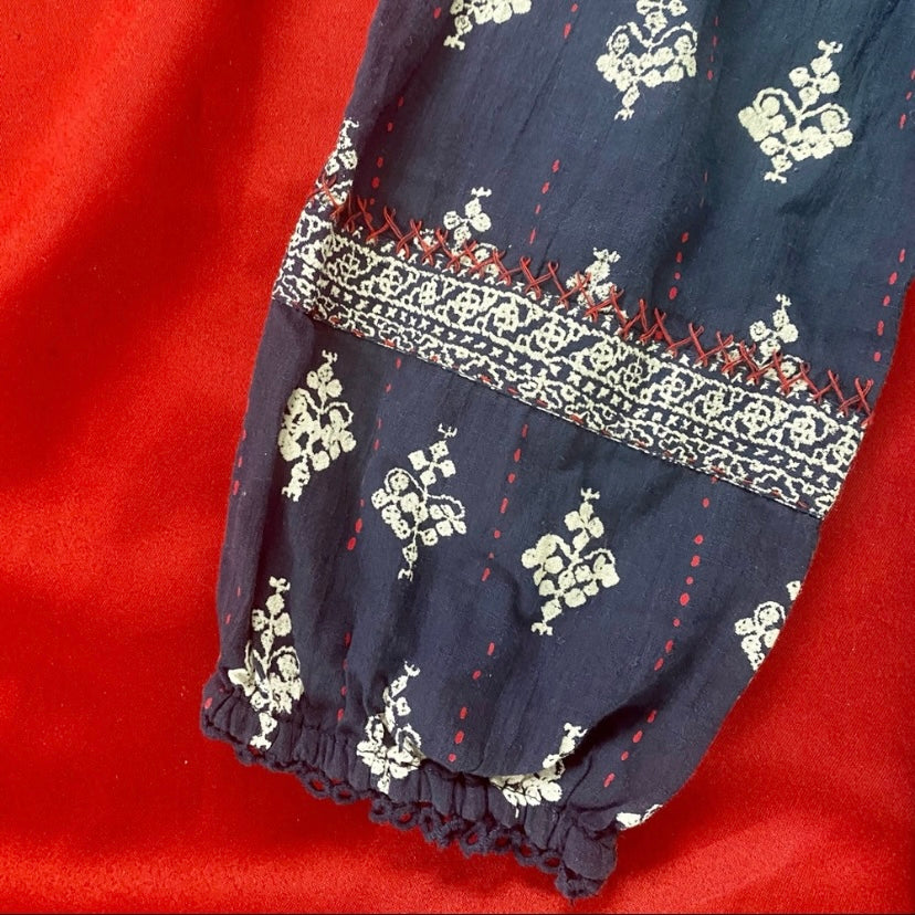 Lucky Brand Women’s Cotton Navy/White/Red Embroidered Boho Blouse (M)