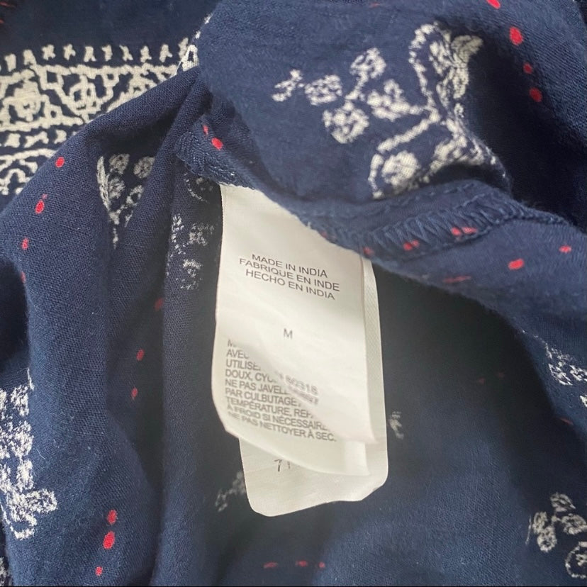Lucky Brand Women’s Cotton Navy/White/Red Embroidered Boho Blouse (M)