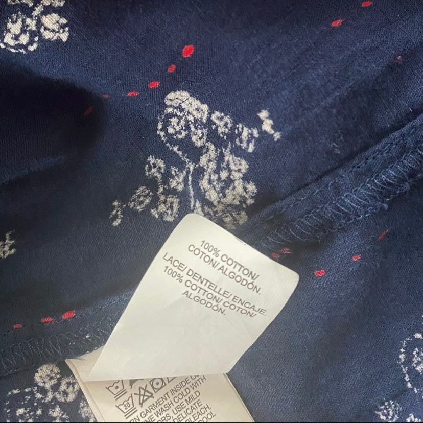 Lucky Brand Women’s Cotton Navy/White/Red Embroidered Boho Blouse (M)