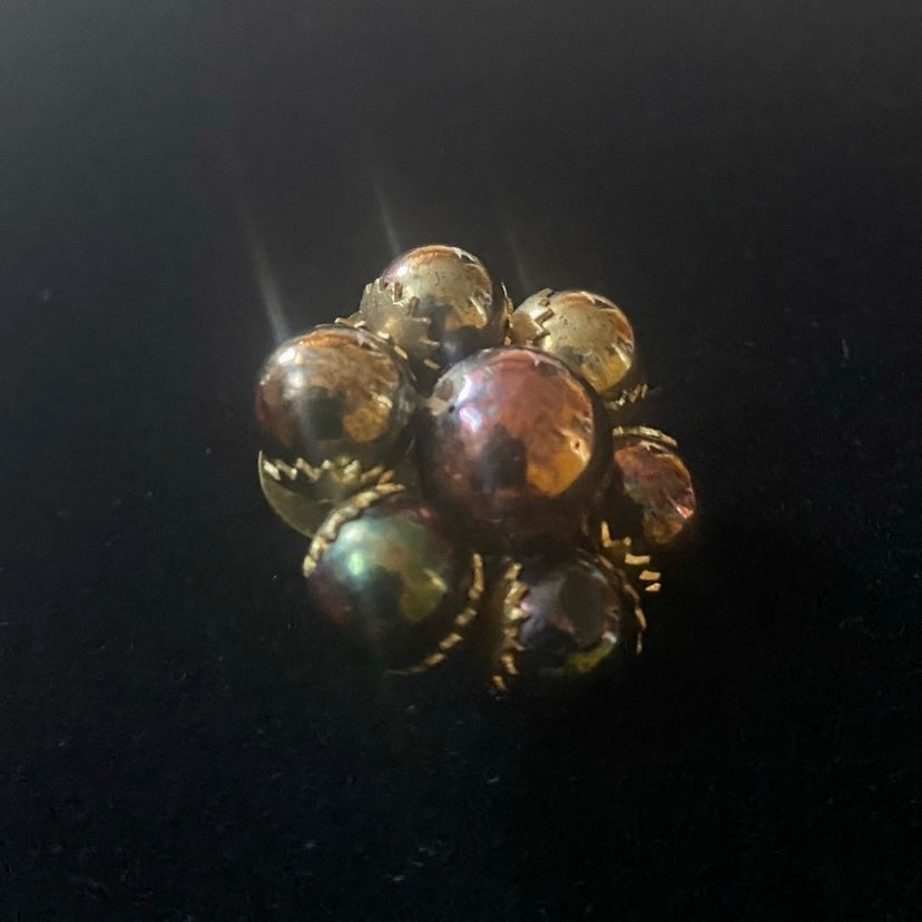 Vintage Bronze & Purple Chrome Bead Flower Stud Earrings