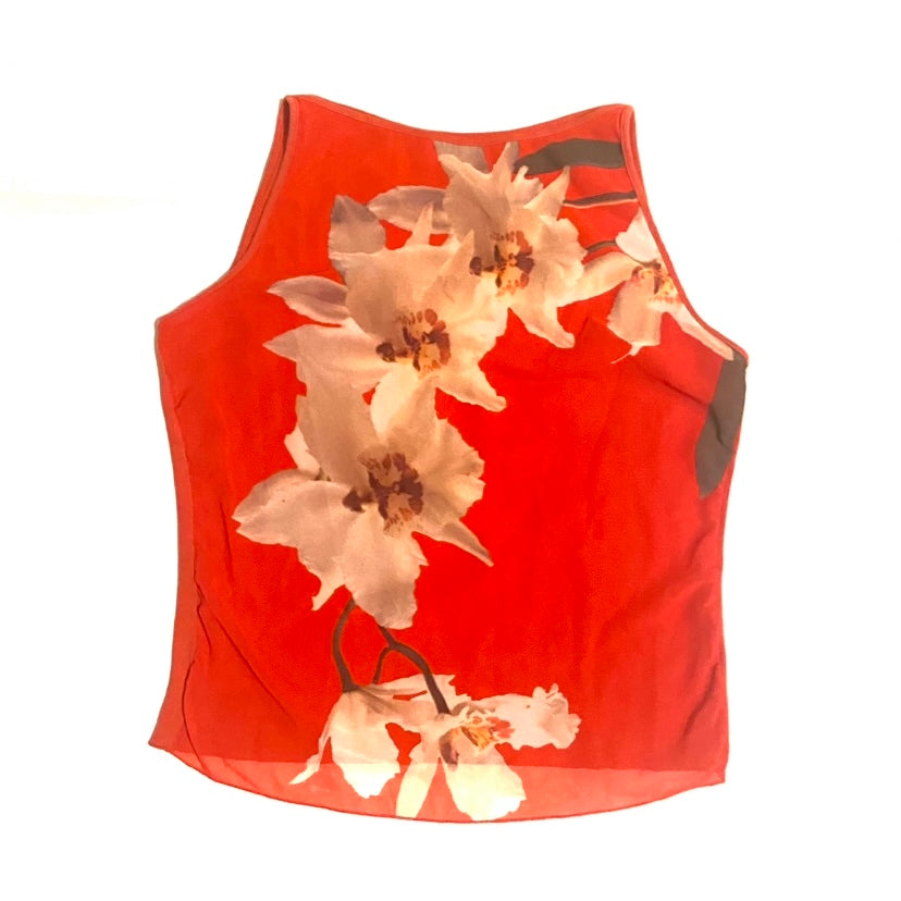 White Orchid Print Sleeveless Top (M)