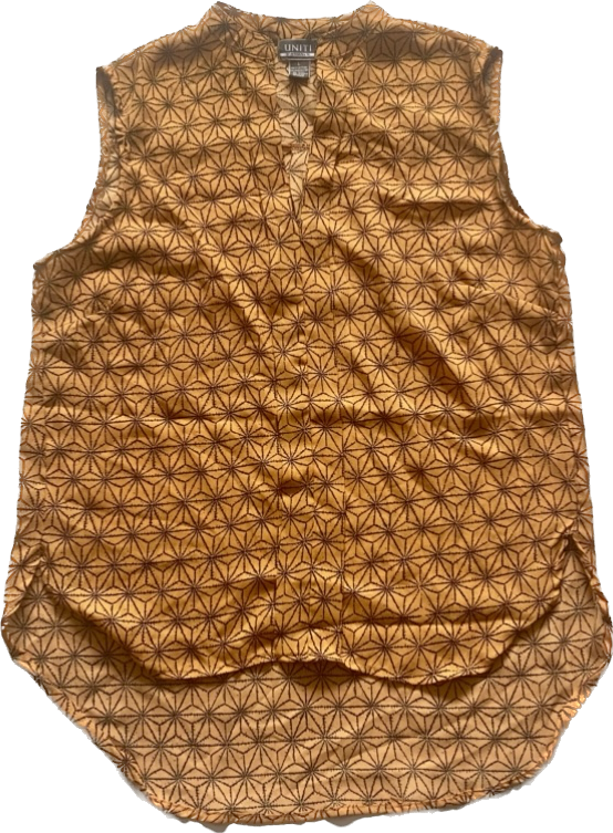 Geometric Pastel Orange and Black Sleeveless Top (L)