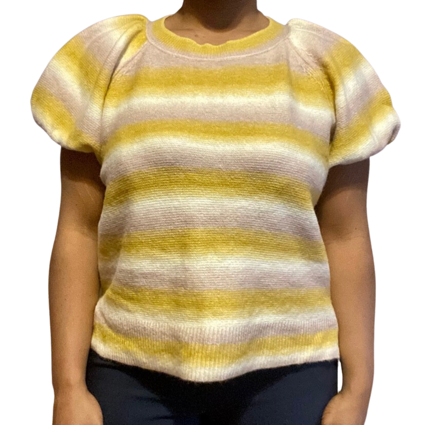Goldenrod Yellow Striped Puffed Sleeve Knit Shirt (L)
