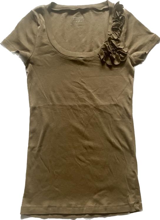 Gothic Olive Green Flower Detail Cotton Tee (M)