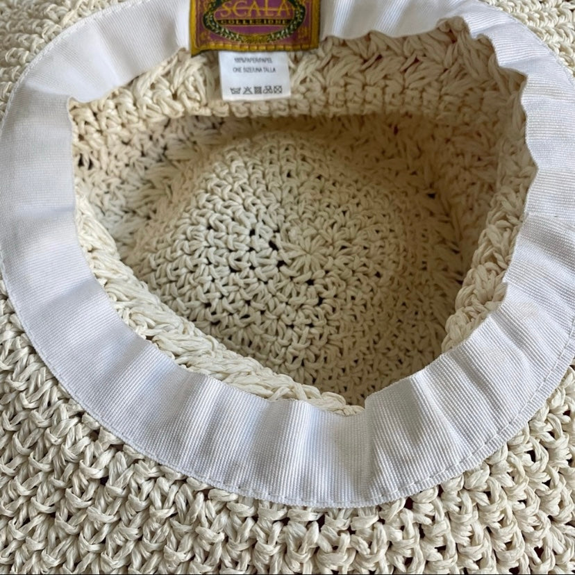 SCALA White Wide Brim 100% Paper Sunhat