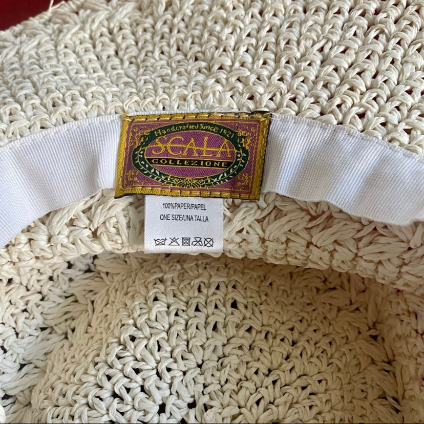 SCALA White Wide Brim 100% Paper Sunhat