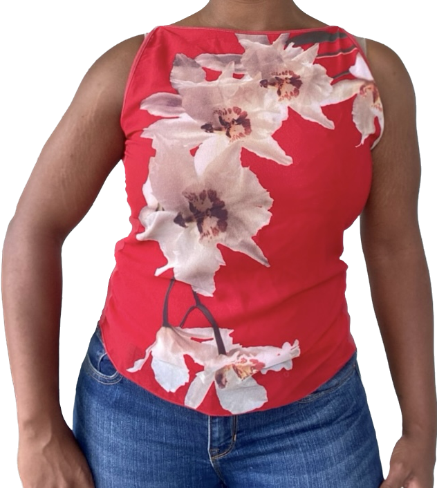 White Orchid Print Sleeveless Top (M)
