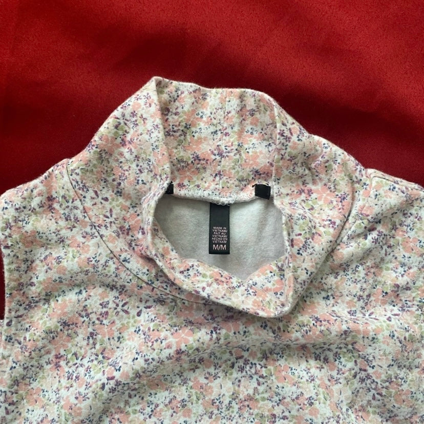 Spring 90s Pastel Pink Floral Sleeveless Racerback Turtleneck