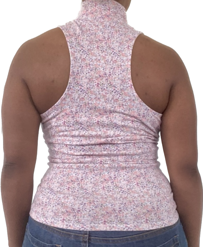 Spring 90s Pastel Pink Floral Sleeveless Racerback Turtleneck