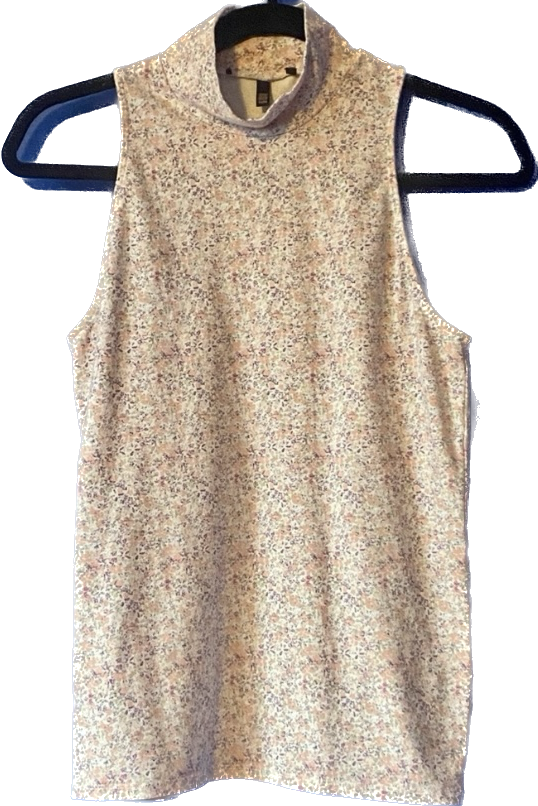 Spring 90s Pastel Pink Floral Sleeveless Racerback Turtleneck