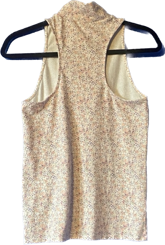 Spring 90s Pastel Pink Floral Sleeveless Racerback Turtleneck