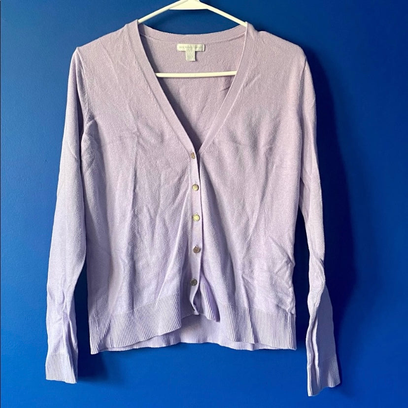Pastel Spring New York & Company Cotton Lavender & Crystal Button Cardigan (L)